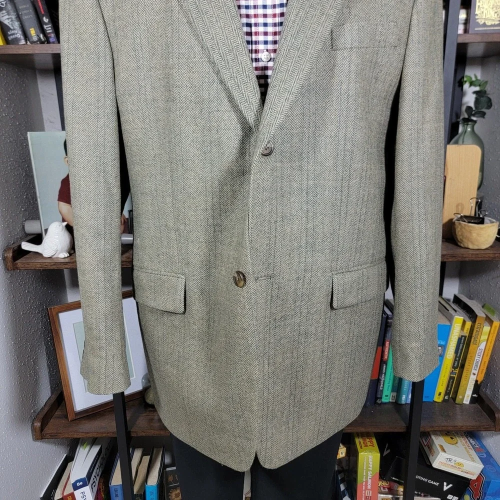 VTG RALPH LAUREN Men's Sport Coat Blazer Two Button Gray Herringbone Wool Sz 44L